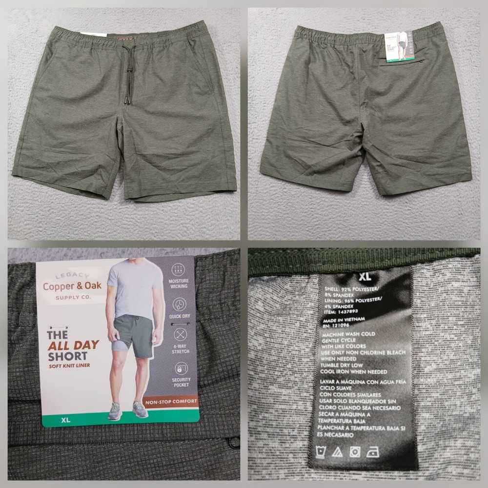 Copper & Oak All Day Shorts Mens XL Green Stretch‎ Lined NWT